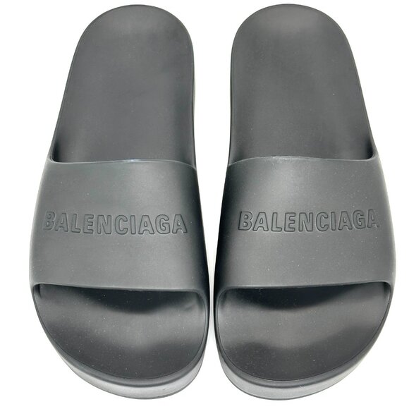 BALENCIAGA MONOSLIDE Sandals Mono Slides Rubber Pool Mules Shoes Black - Picture 9 of 16